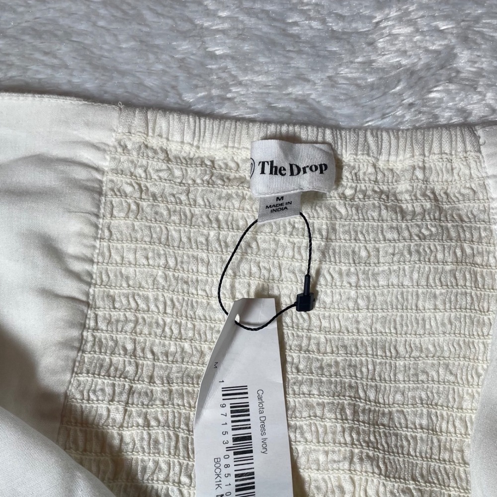 The Drop Carlota Strapless Linen Blend Midi Dress Ivory White Smocked Back M NEW - Picture 3 of 7